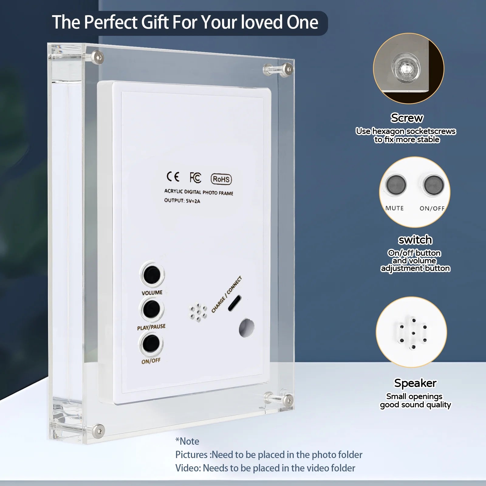 5 Inch Acrylic Digital Picture Frame, 2GB Memory, 1000Mah Built-In Battery, Digital Photo Frame Supporting 1920 * 1080 Resolution, Video Frame Perfect for Home Decor,Gift, Valentine'S Day