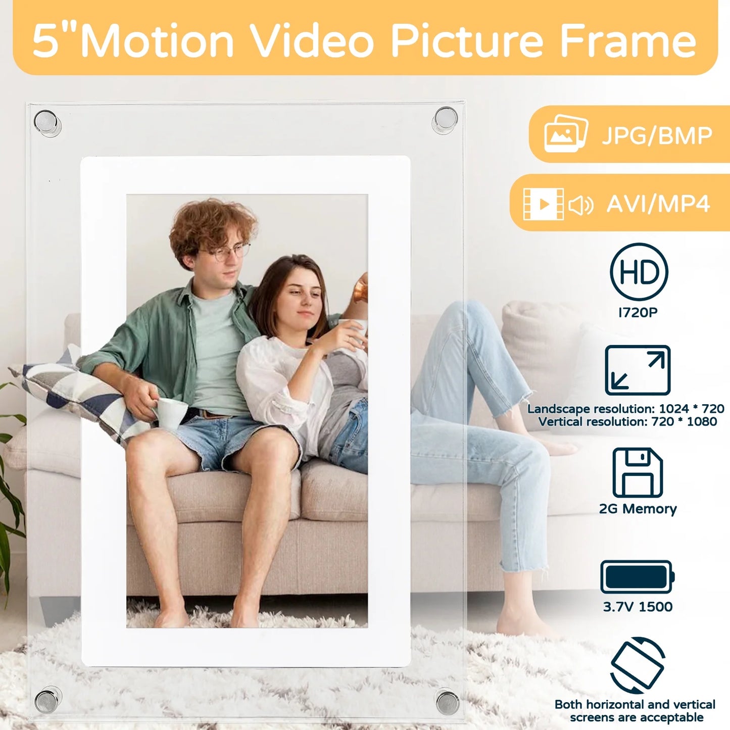5 Inch Acrylic Digital Picture Frame, 2GB Memory, 1000Mah Built-In Battery, Digital Photo Frame Supporting 1920 * 1080 Resolution, Video Frame Perfect for Home Decor,Gift, Valentine'S Day